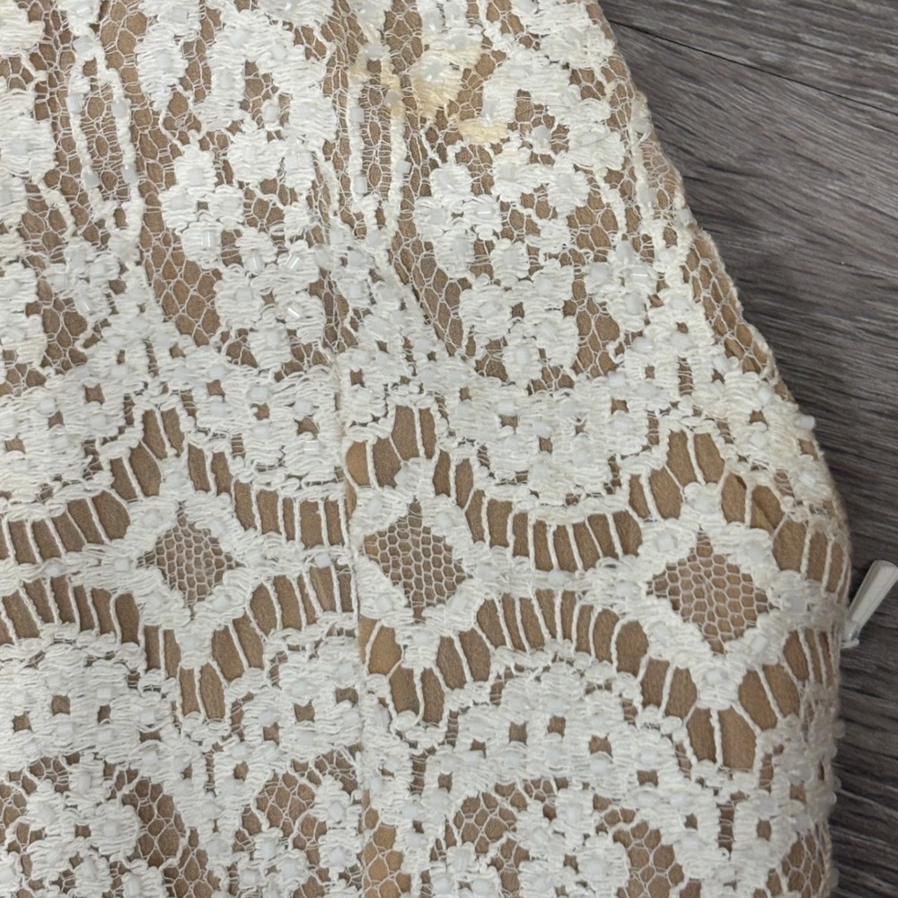 VTG 90s NiteLine White Lace Beaded Tan Mini Dress 2 Bridal Goth Witchy Coquette - Picture 16 of 16